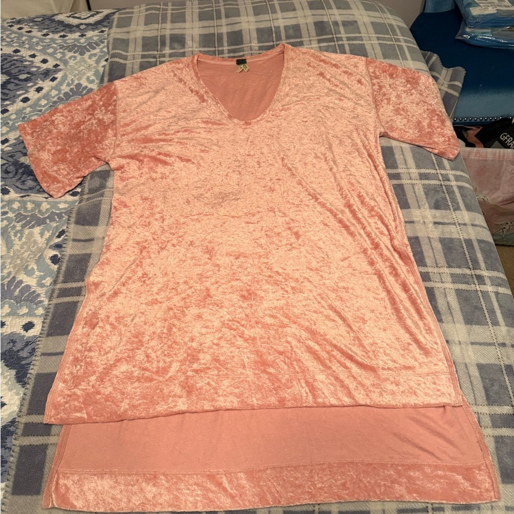 Free People Pink Velvet V-Neck Tunic Dress